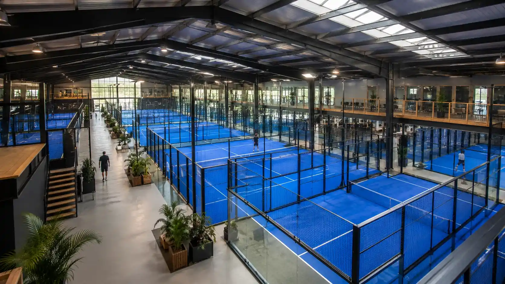 Moderner Padel-Club in Deutschland mit mehreren Glas-Courts in Hallenanordnung — über 550 Standorte und 50.000 aktive Spieler im Jahr 2026